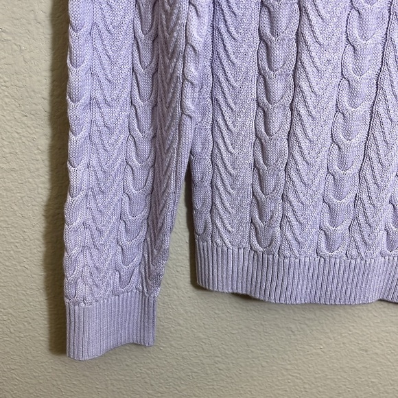 NWT Lands' End Pale Lavender Cotton Cable Knit Crew Neck Sweater - Picture 3 of 9